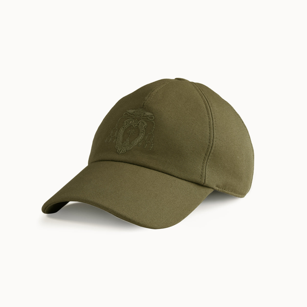 Green baseball cap with a logo on a white background